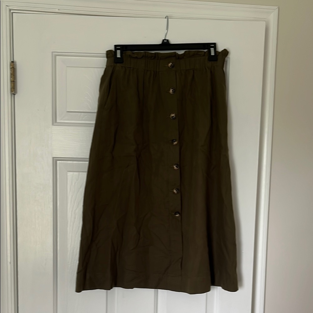 Madewell Olive Button-Down Midi Skirt